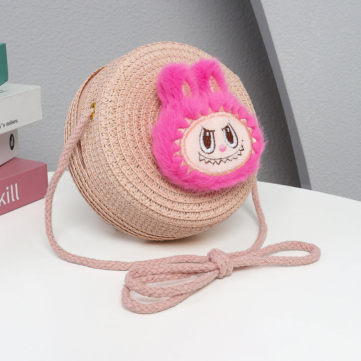 Cartoon cute monster Handmade Woven Straw Crossbody Bag