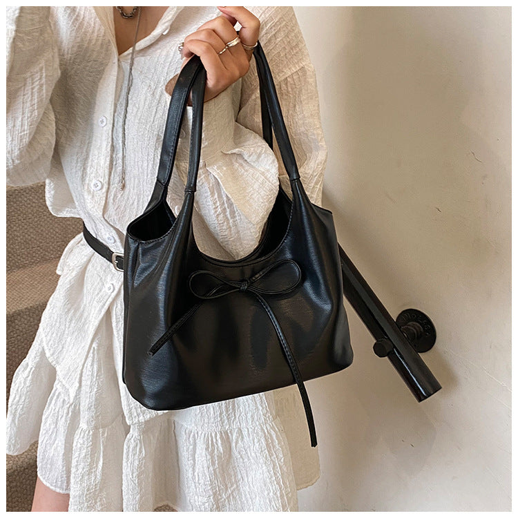 Bowknot PU leather large capacity shoulder bag