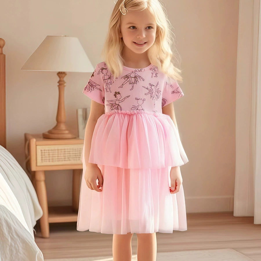 Ballerina girl Pink double layered mesh dress