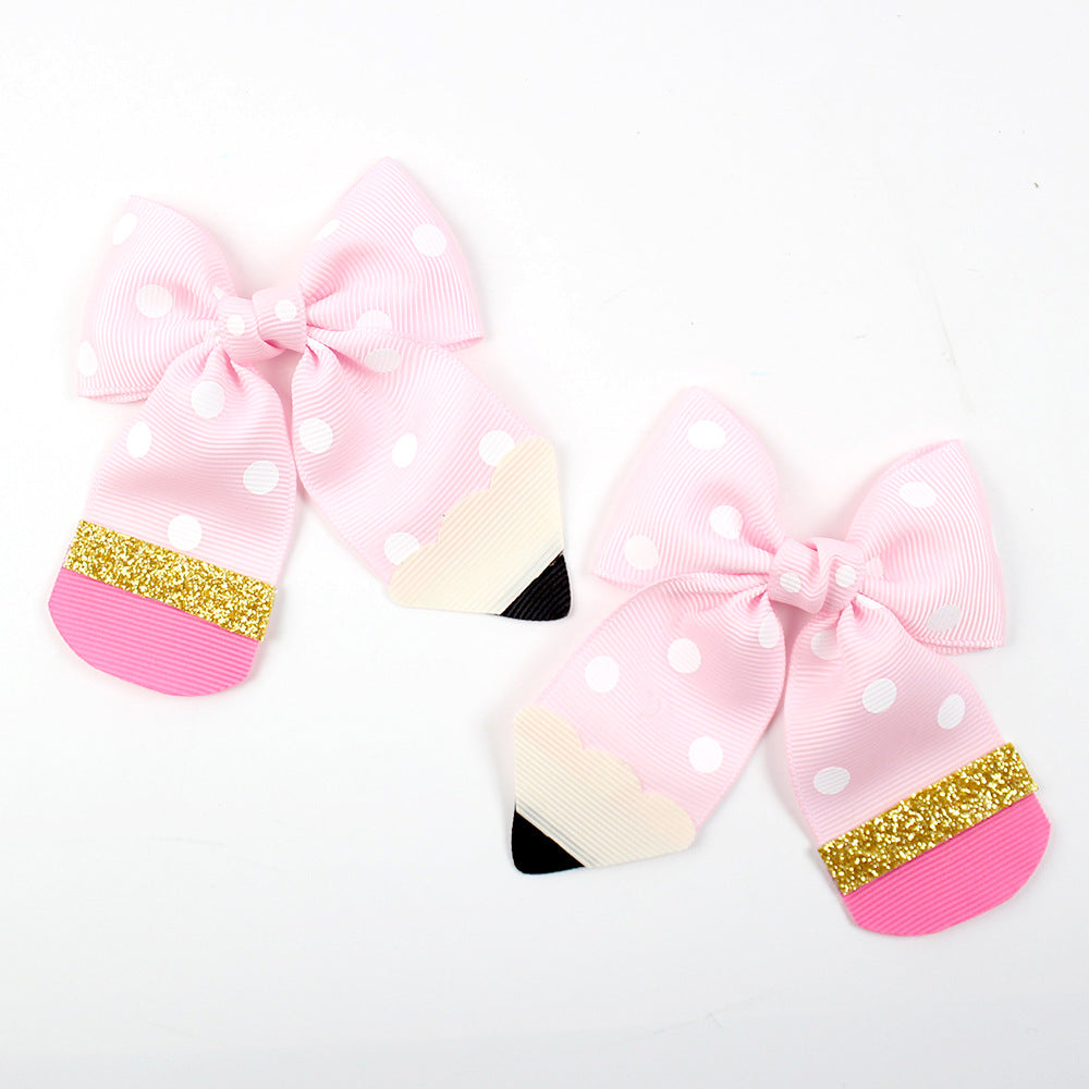 Back to school Polka dot Pencil bow hair clips