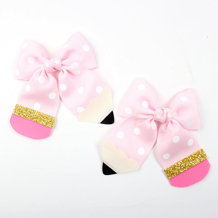Back to school Polka dot Pencil bow hair clips