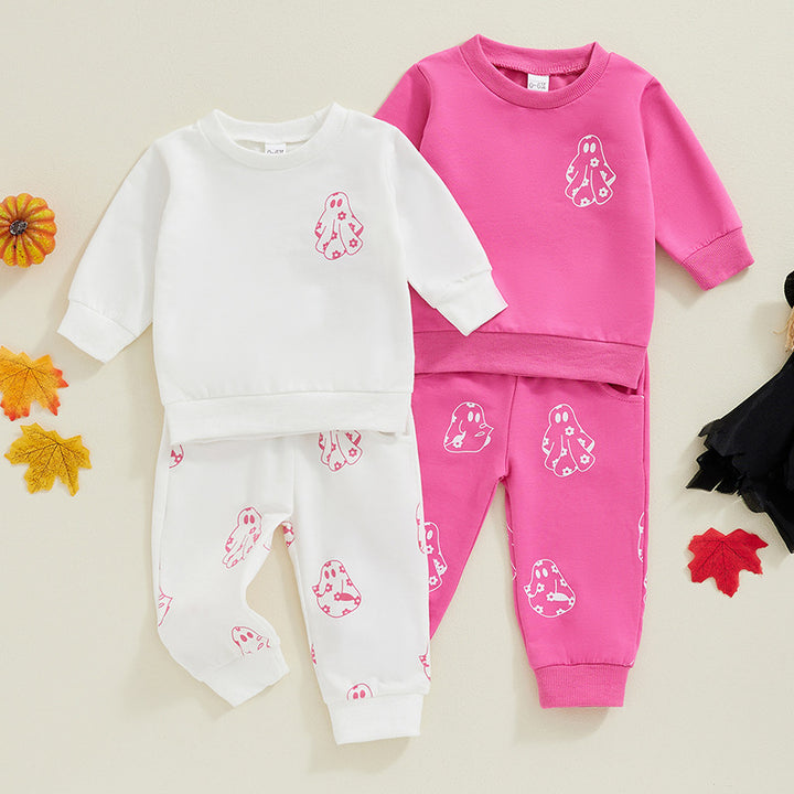 Halloween baby girl ghost print sweatshirt&pants 2pcs set