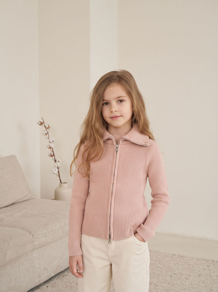 Girls' Ribbed Zipper Knit Cardigan Sweater Coat