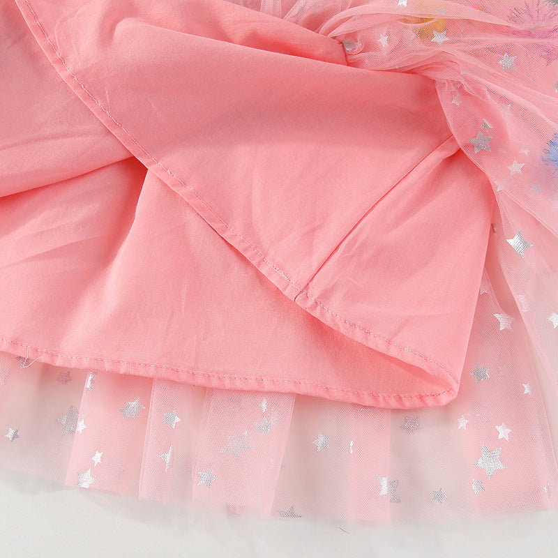 Colorful POM-POMS Glitter Stars mesh cake dress