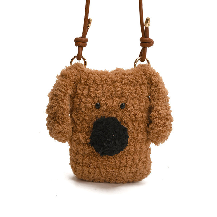 Hand-crocheted furry puppy plush crossbody bag for kids