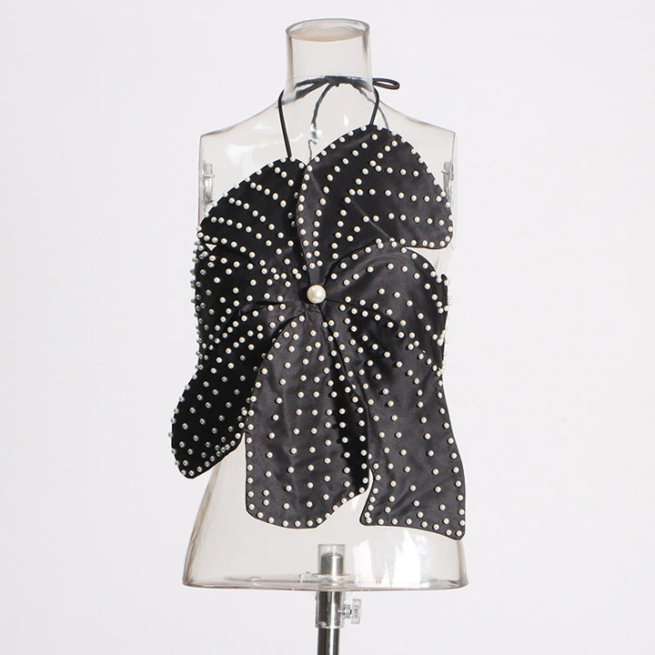 Halter Neck 3D Flower Beaded Pearl Bandeau Top