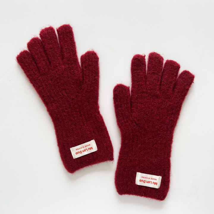 Girls' solid color plush warm gloves