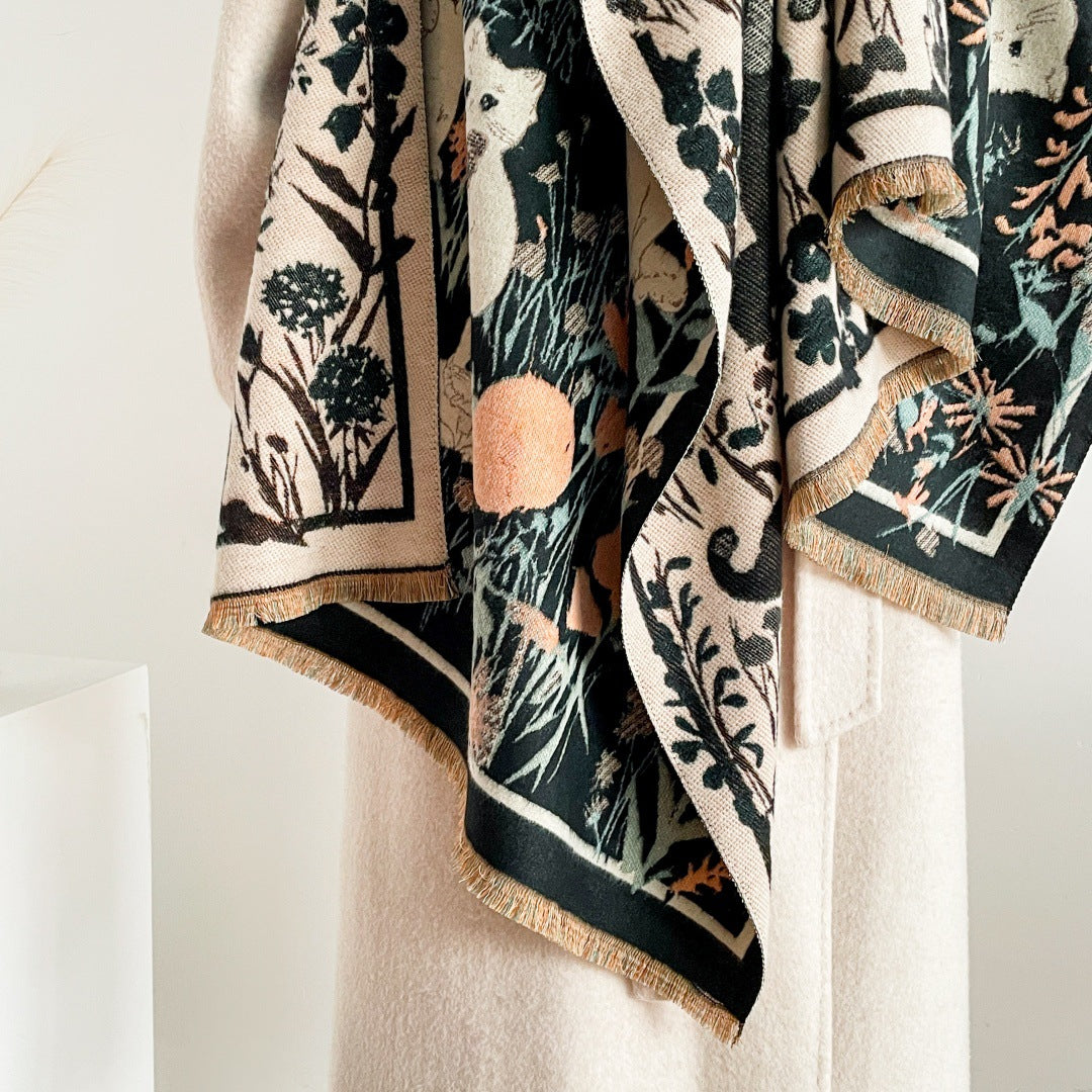 Cute cat jacquard warm scarf shawl for women