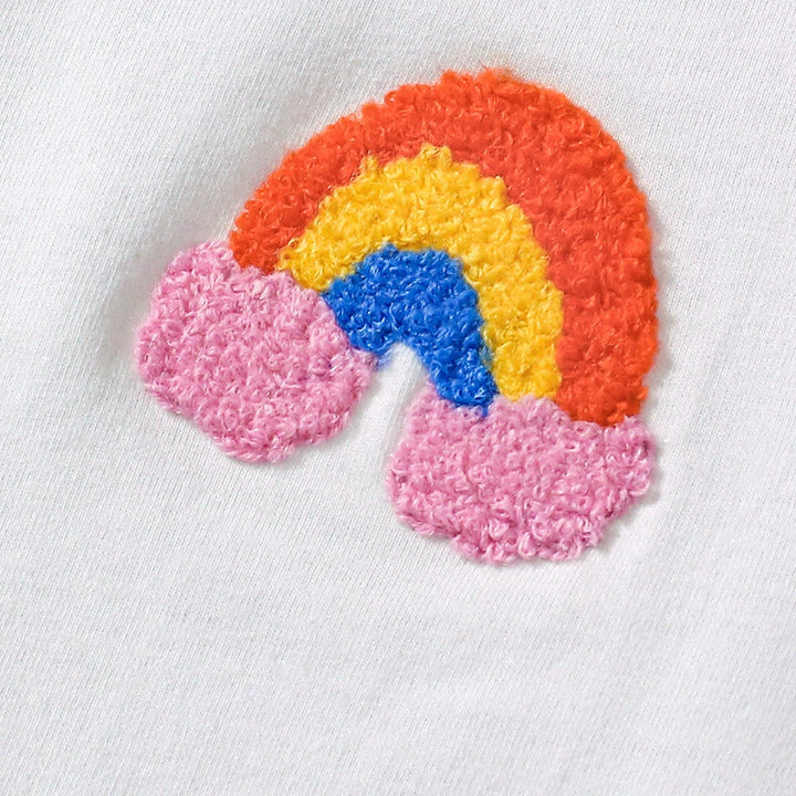 Girls cotton short-sleeved tee&short set with Rainbow towel embroidery