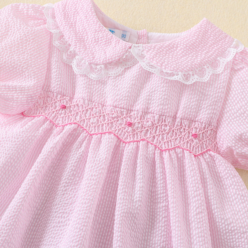 Pink Smocked Dress with Embroidery