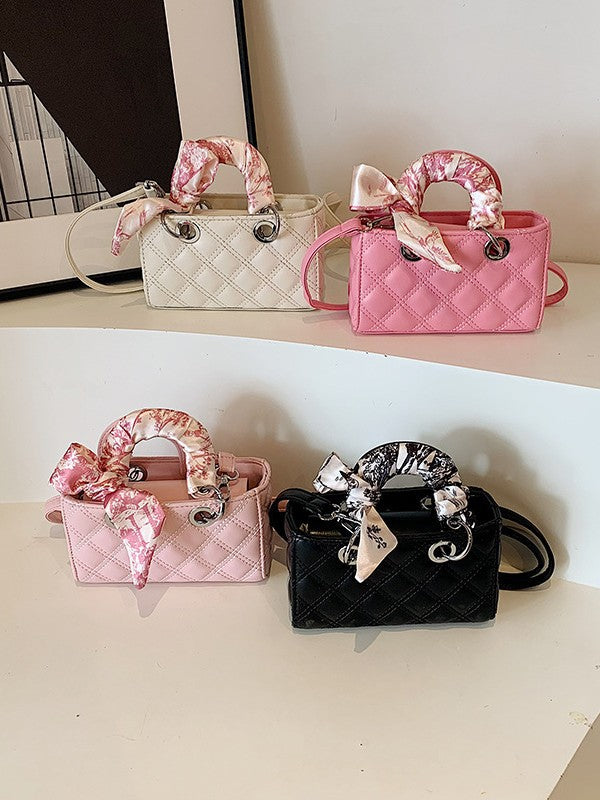 Mini Silk Scarf Handle Quilted Handbag Crossbody Bag