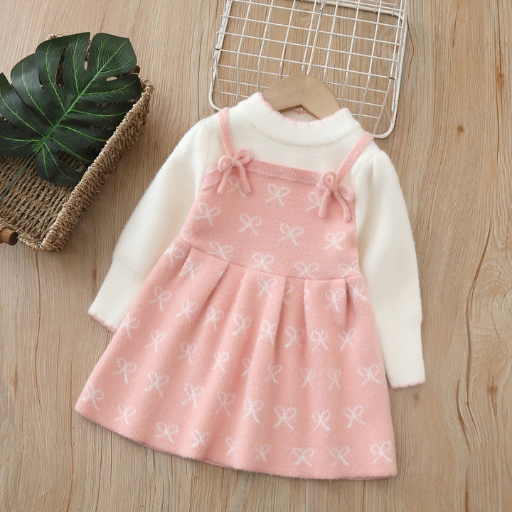 Bow jacquard sweet cute knitted sweater skirt