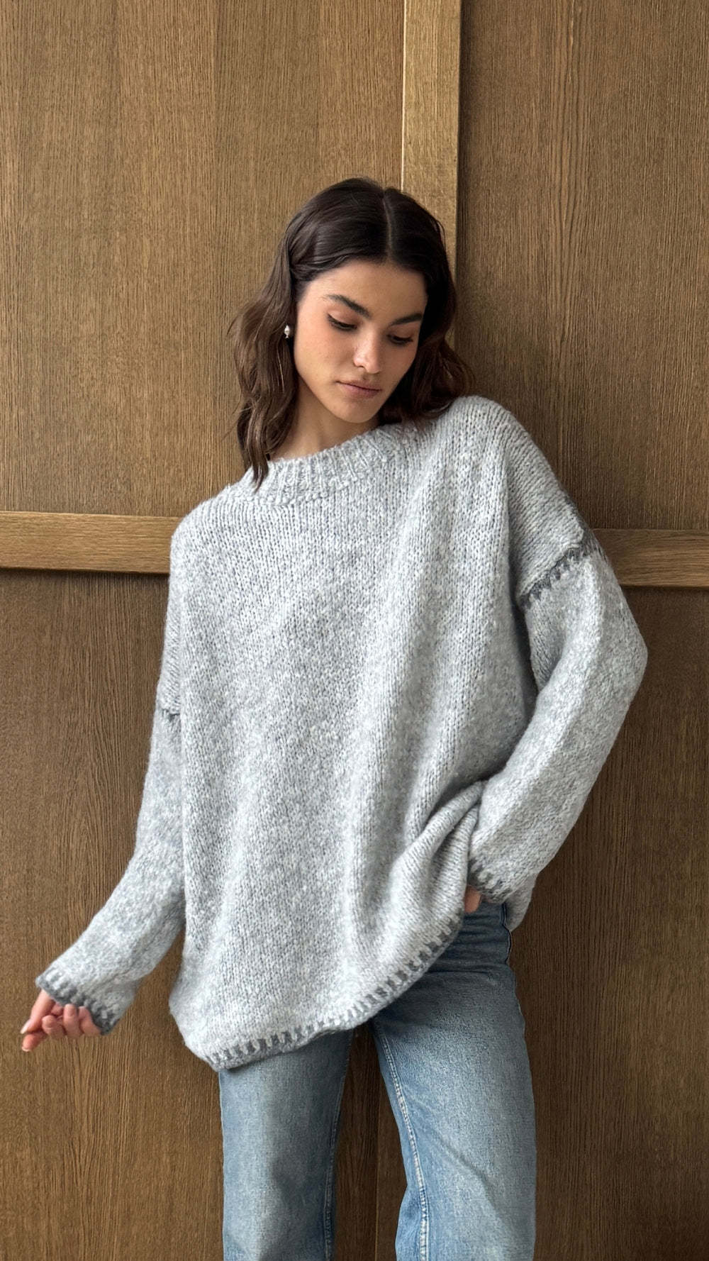 Loose contrast color knitted oversized sweater