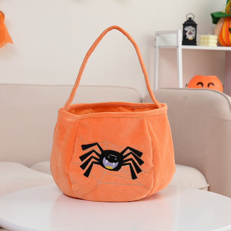 Halloween flannel pumpkin candy basket with skull ghost pattern