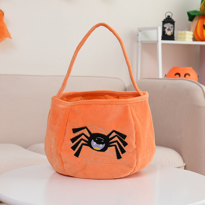 Halloween flannel pumpkin candy basket with skull ghost pattern