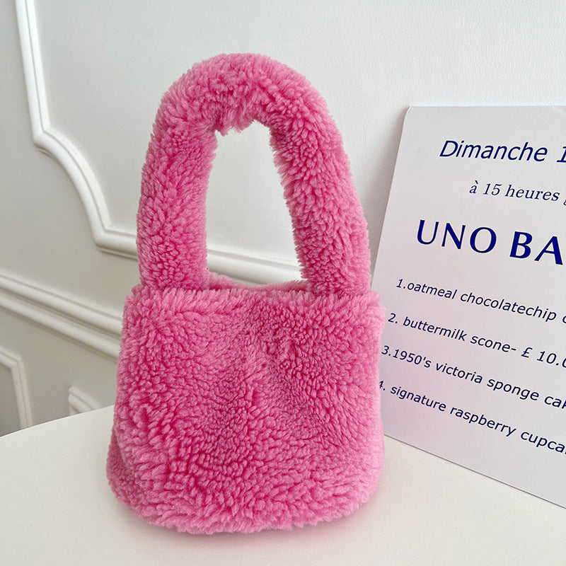 Furry bucket bag mini plush handbag