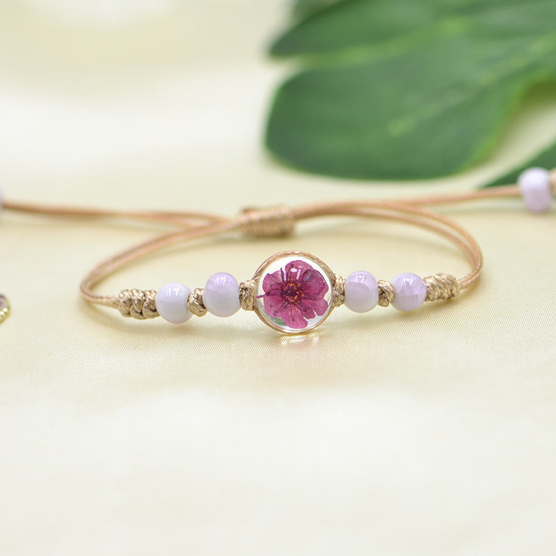 Handmade Dry Flower Bracelet Glass Ball Charm Bracelet