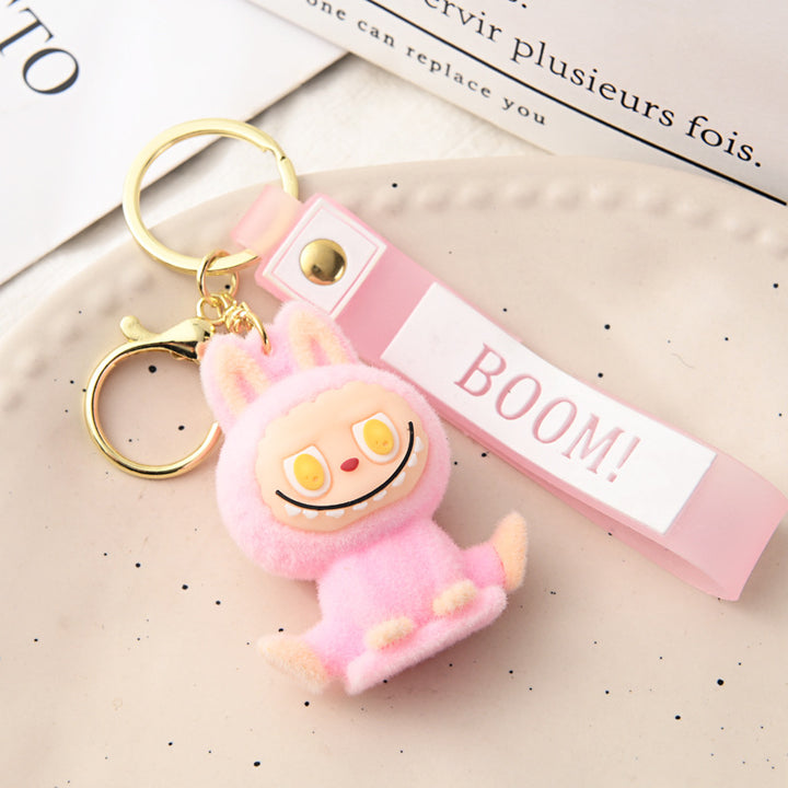Flocking Yoga labubu keychain Labubu pendant cute gift