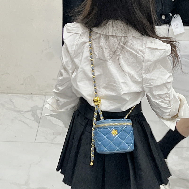 Camellia Flower Gold Ball Chain Crossbody Bag Lipstick Bag