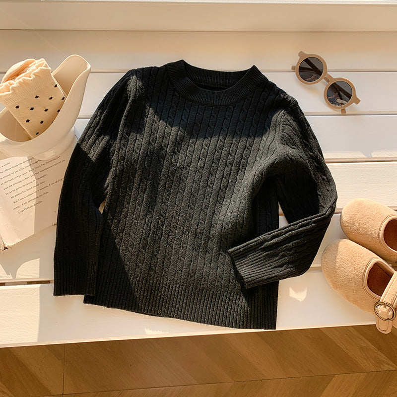 Children's solid color twist round neck knitted sweater