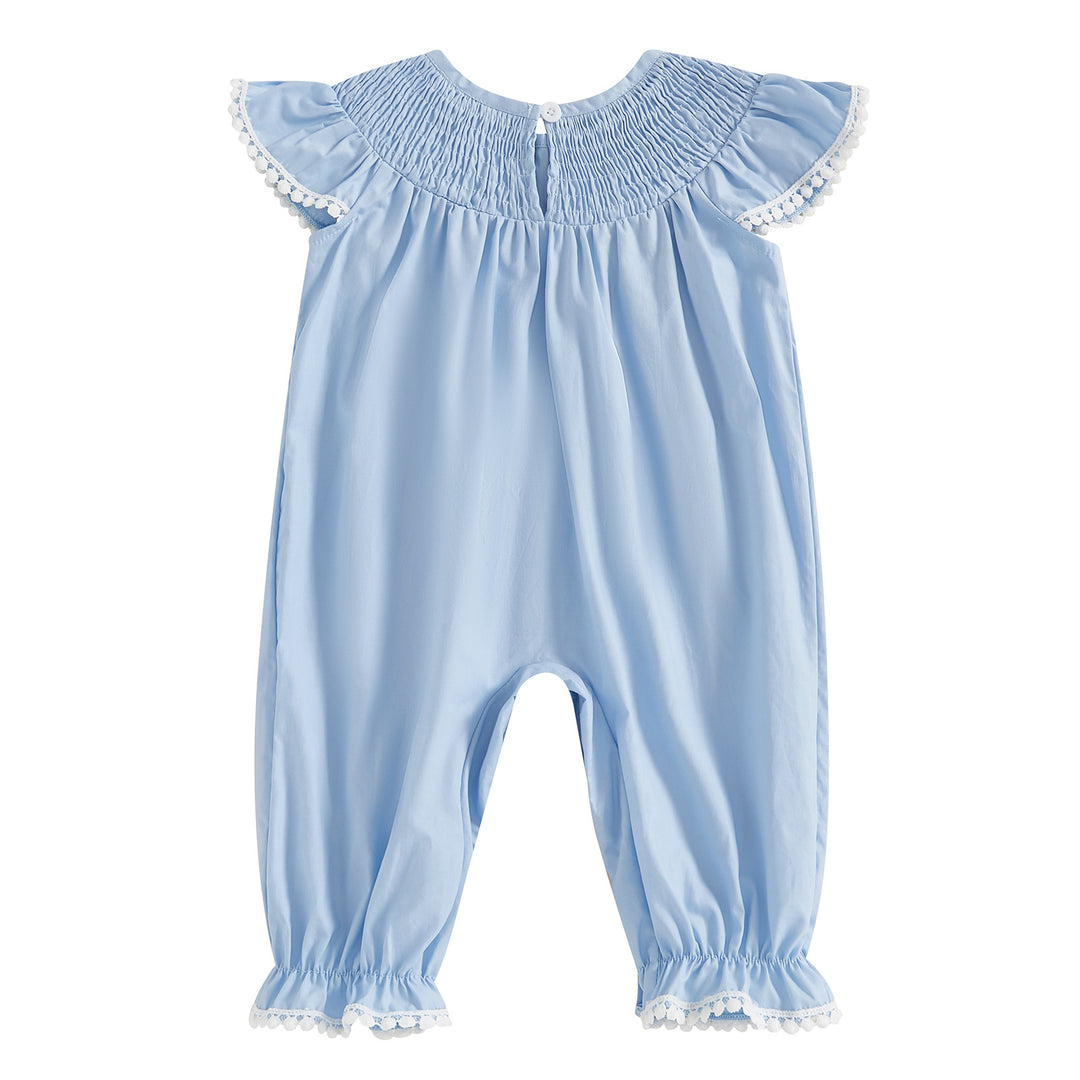 Halloween Pumpkin Embroidery Fly Sleeve smocked Romper