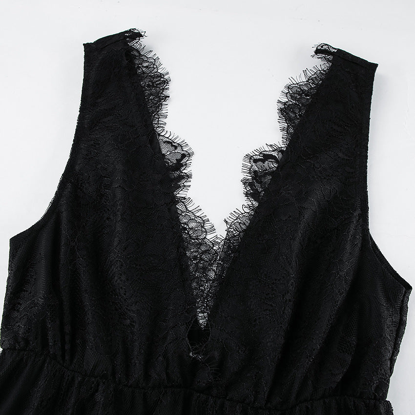 Embroidery Lace Plunge Maxi Dress