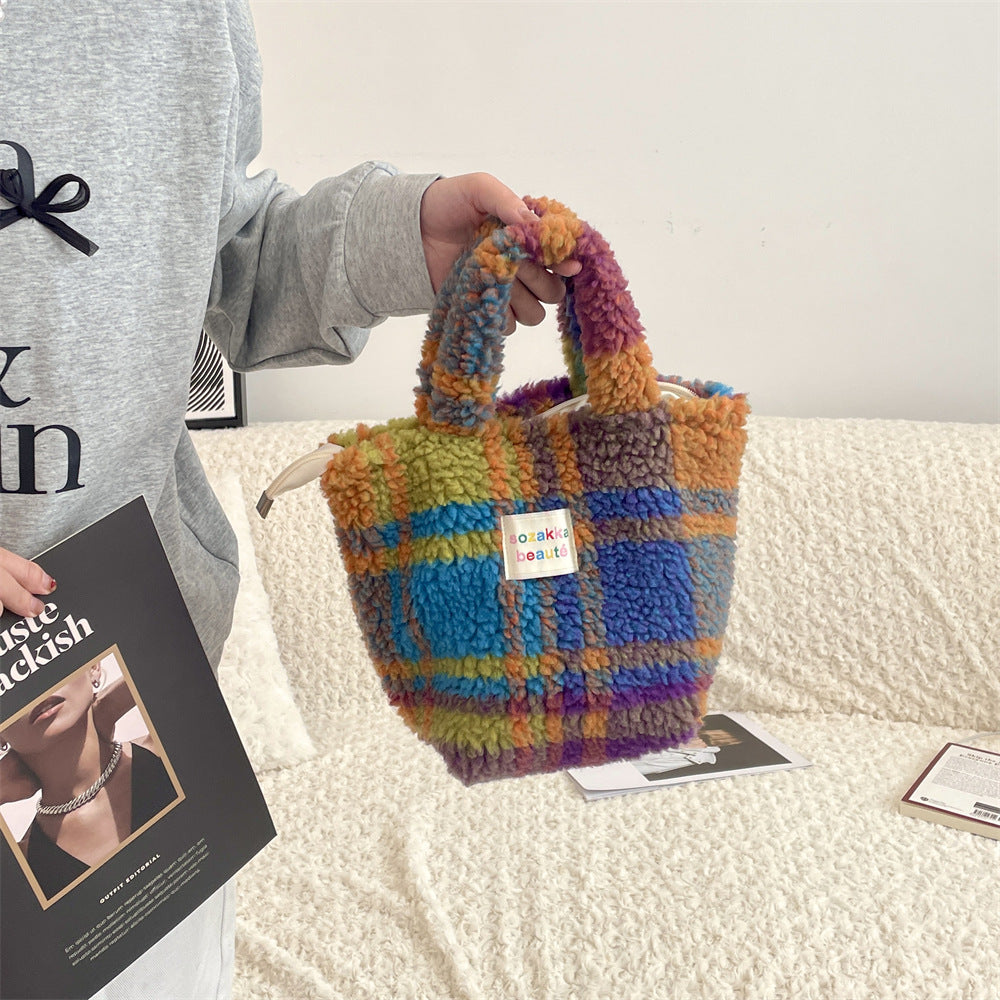 Plush furry small handbag for winter