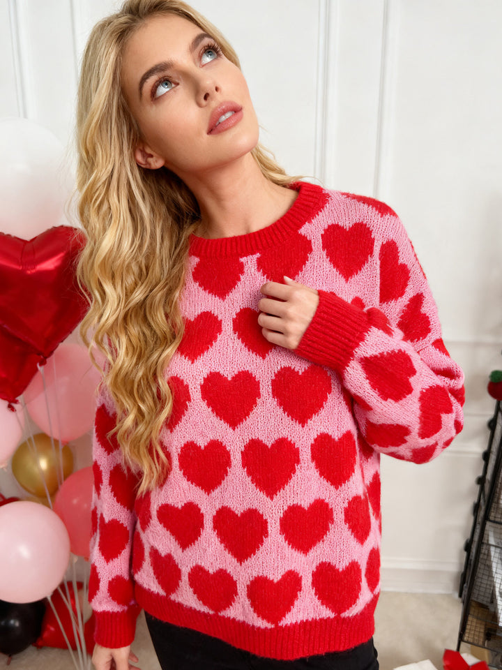 Women's Valentine's Day all-over heart knitted Sweater