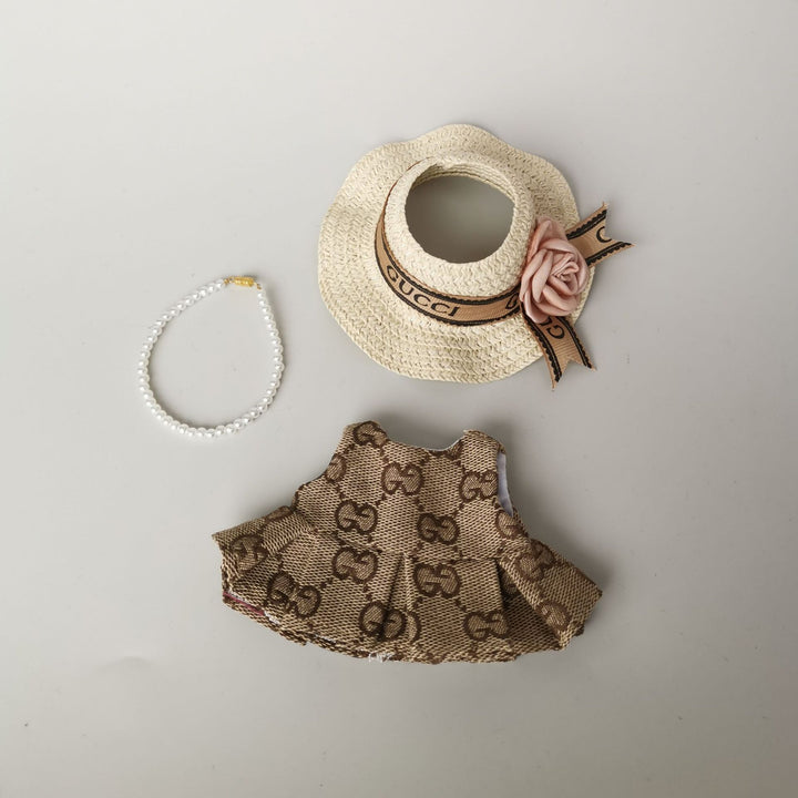 Labubu designer dress&hat set dolls clothes