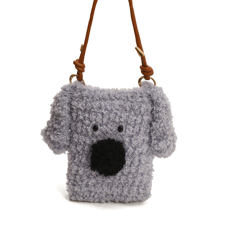 Hand-crocheted furry puppy plush crossbody bag for kids