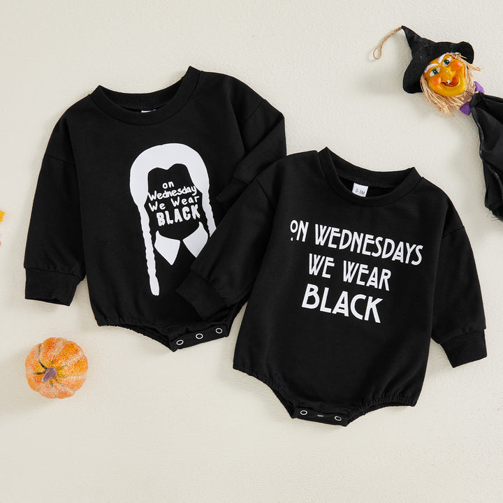 Halloween Wednesday Printed Long Sleeve Bodysuit for sibling