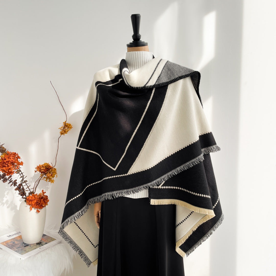 Imitation cashmere Raw edge tassels warm shawl