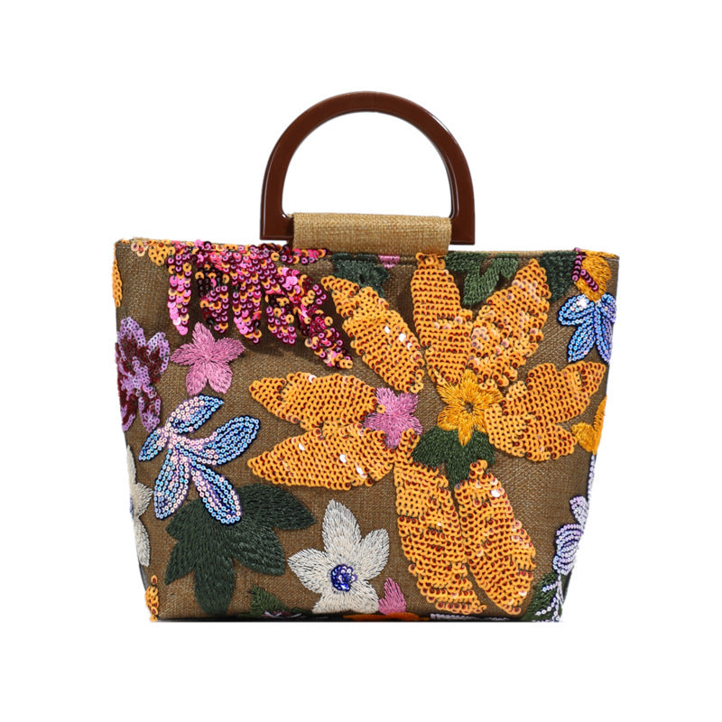 Colorful Sequins floral Mesh Embroidered Jacquard Tote bag