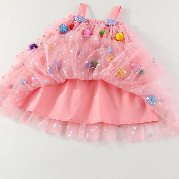 Colorful POM-POMS Glitter Stars mesh cake dress