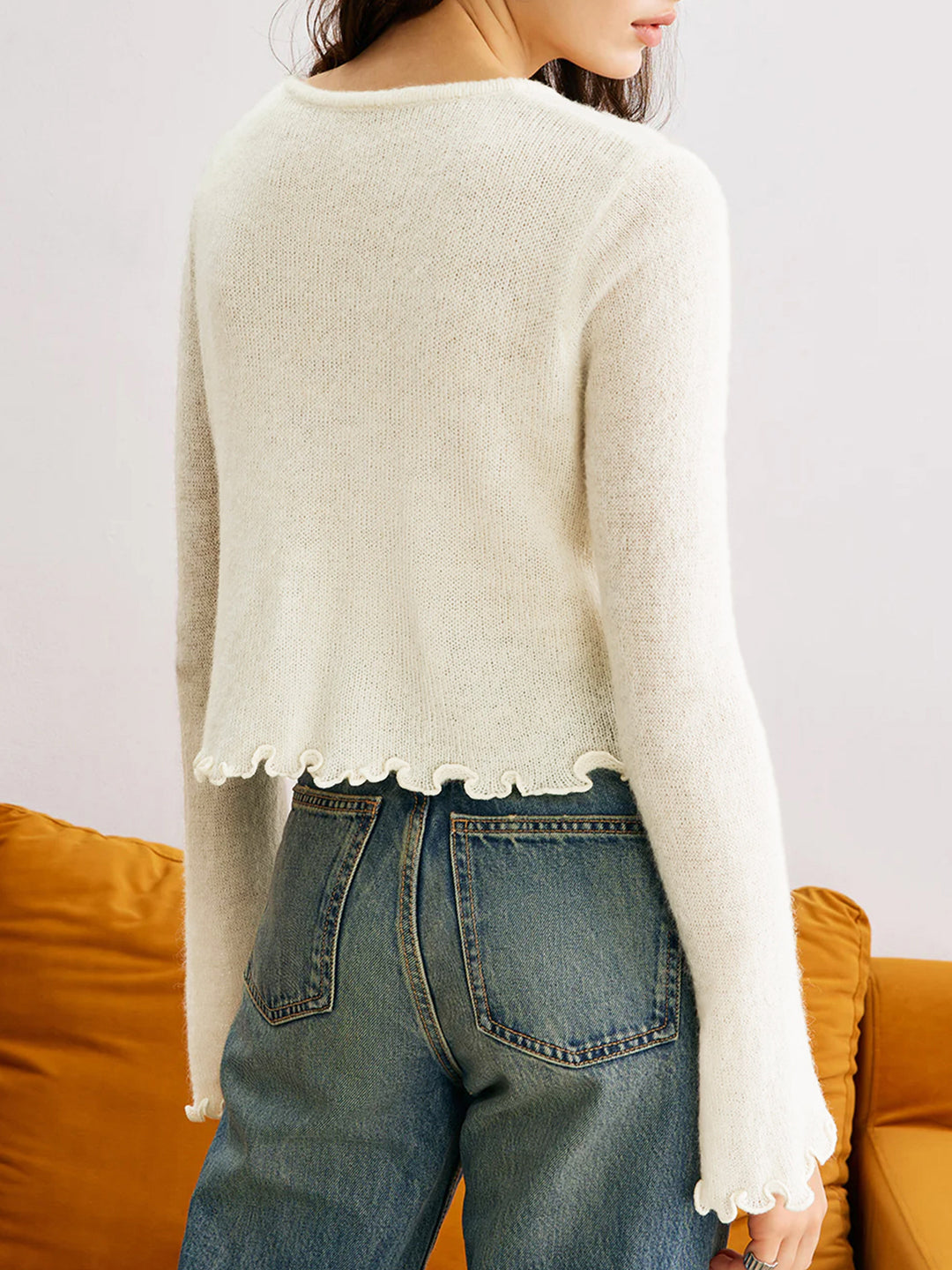 3D flower deco ruffled knitted sweater top for women