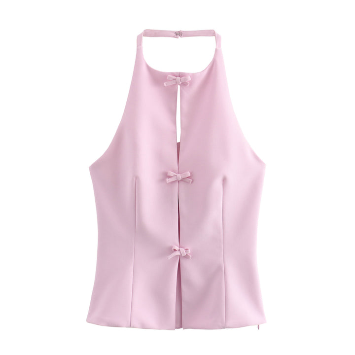 Halter Neck Bow Tie Solid Color sleeveless Top