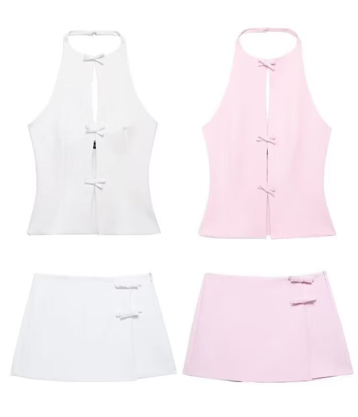 Halter Neck Bow Tie Solid Color sleeveless Top