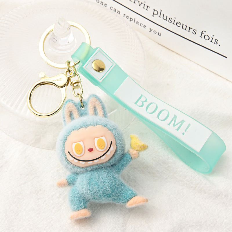 Flocking Yoga labubu keychain Labubu pendant cute gift