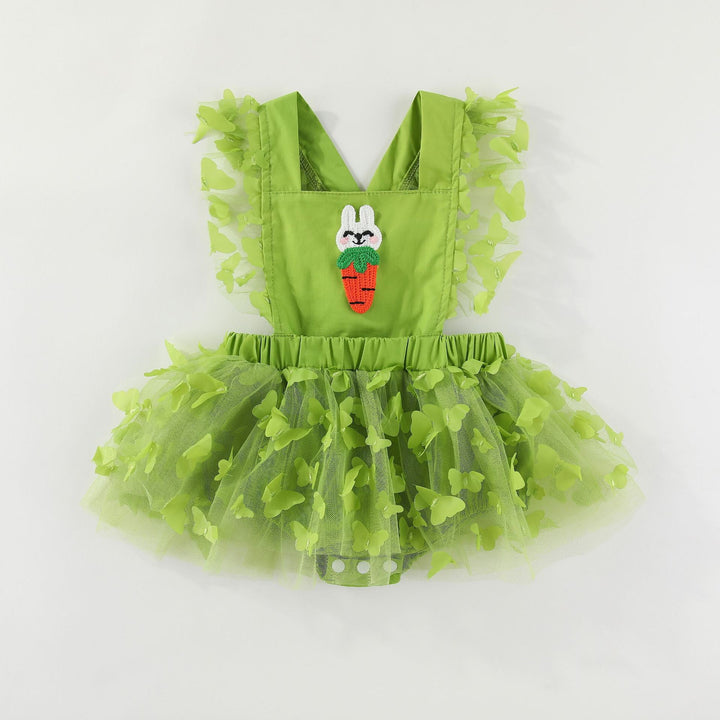 Easter bunny embroidered baby romper with butterfly mesh
