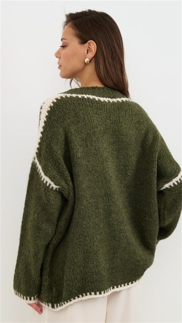 Loose contrast color knitted oversized sweater