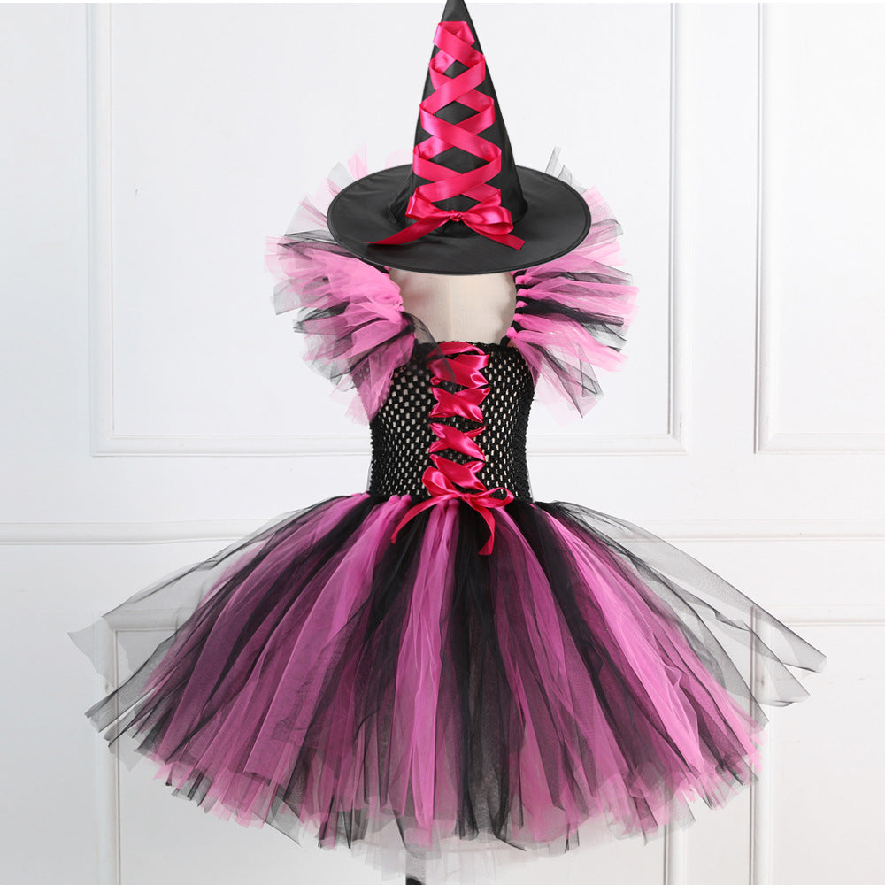 Halloween girls Witch Costume puff skirt&witch hat