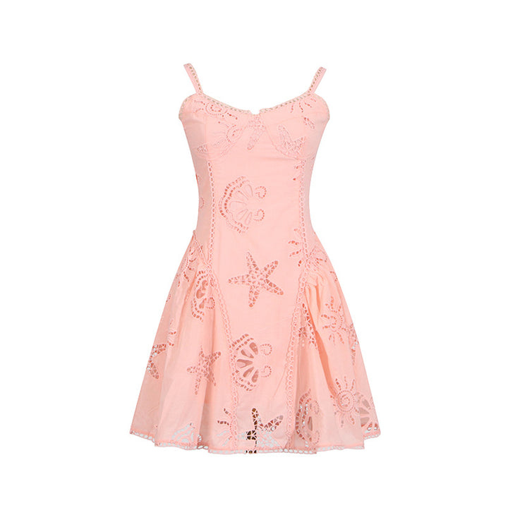 Holiday style suspender embroidery dress for women
