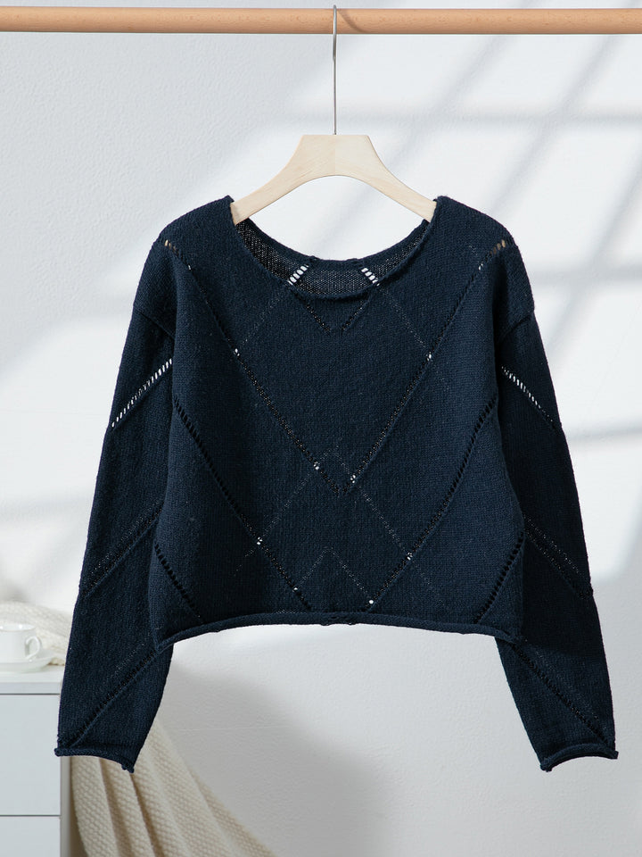 Navy hollow thin knitted sweater for women