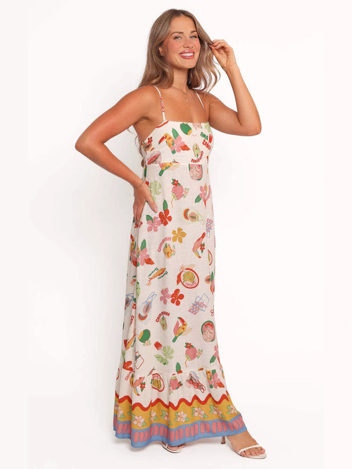Summer seaside printed Linen Sleeveless Slip Dress
