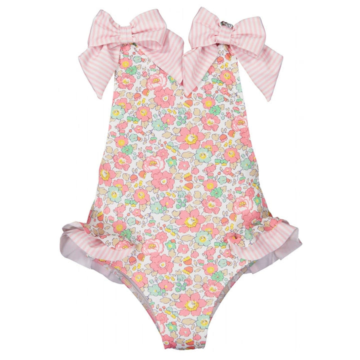 Pink flower bow swimsuit for girls