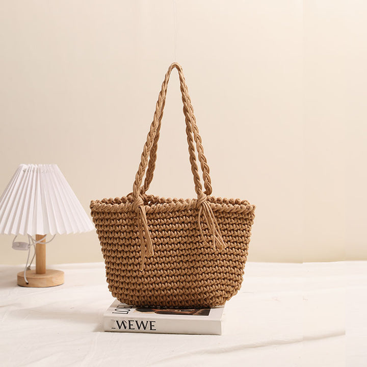 Tassel cotton woven bag colorful woven beach bag
