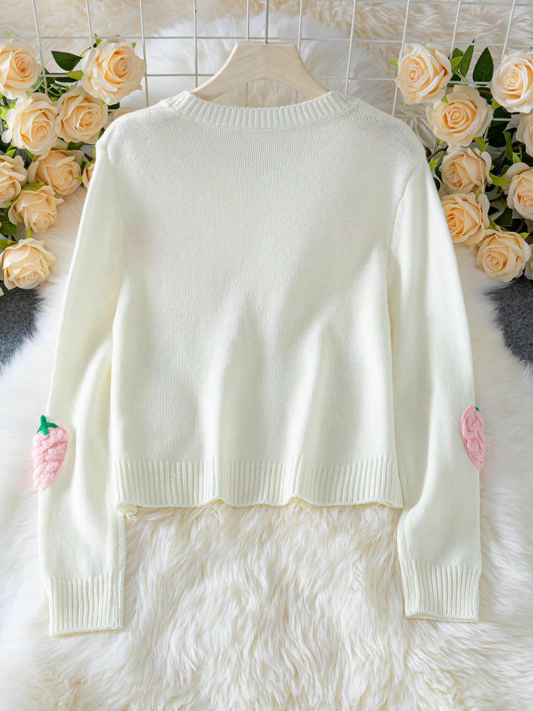 Sweet 3D strawberry women'sknitted sweater