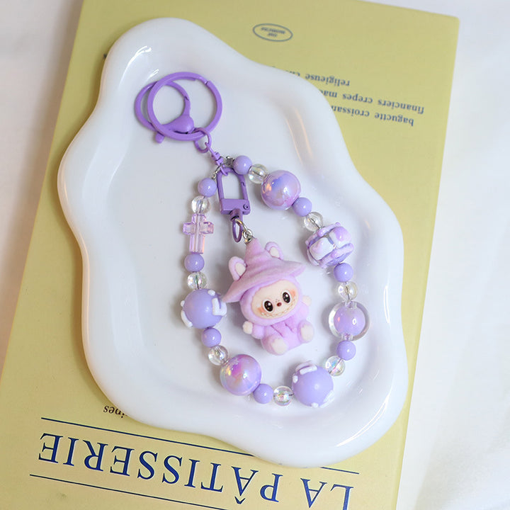 Flocking magic witches labubu Beaded keychain bag pendant gif