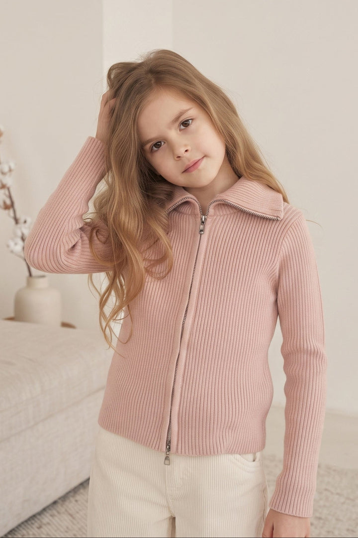 Girls' Ribbed Zipper Knit Cardigan Sweater Coat