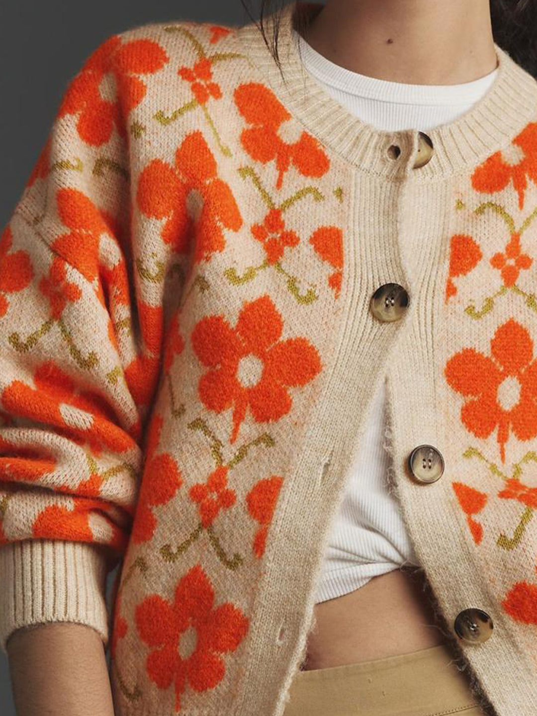 Floral Jacquard Sweater Knitted Cardigan Coat for women